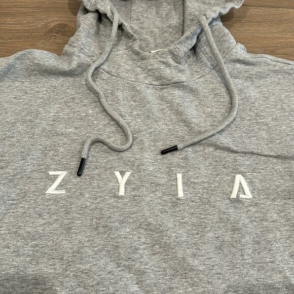 ZYIA ACTIVE Heathered Gray Raw Edge Cropped Pullover Cotton Gym Hoodie Size XS - Picture 10 of 11